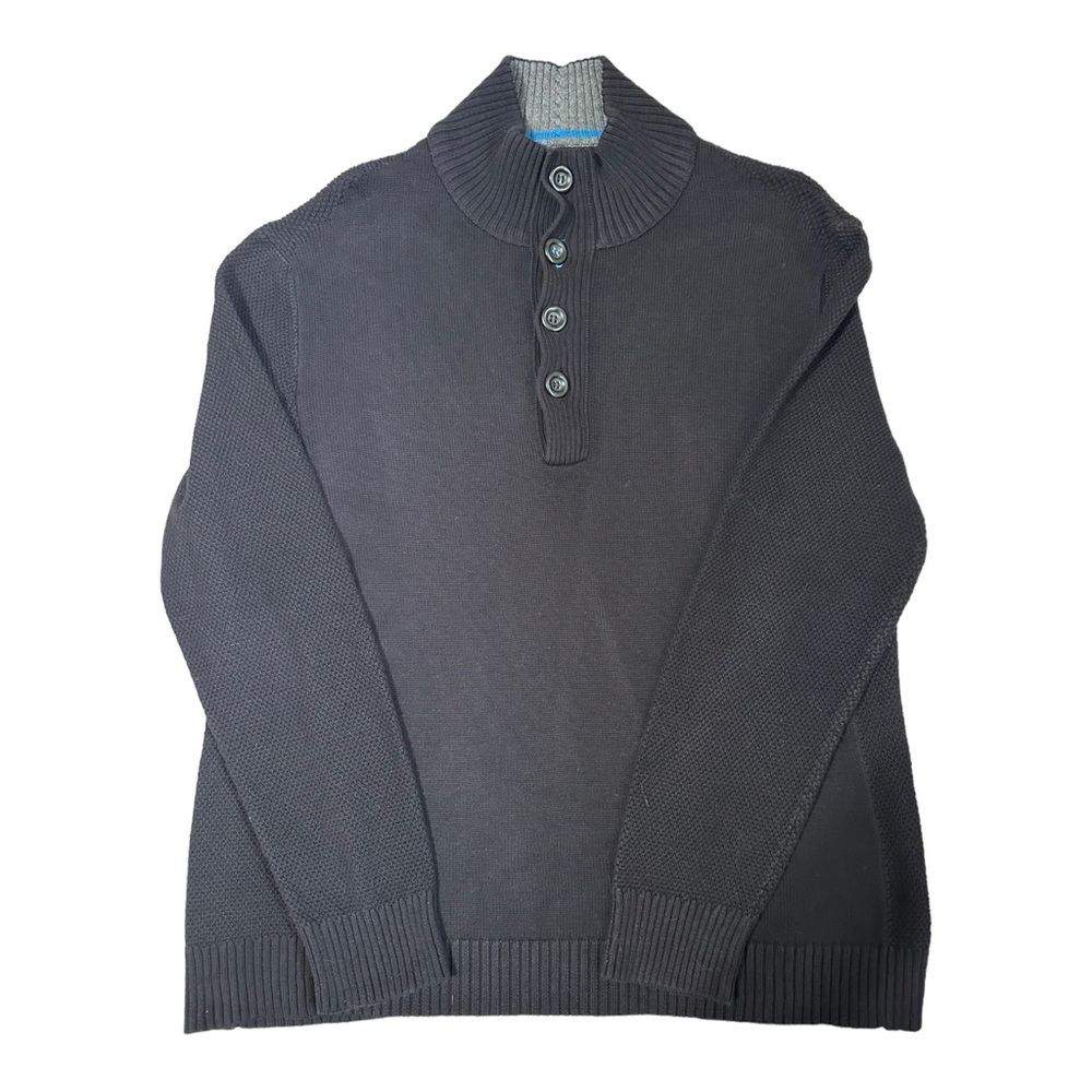 Carbon2Cobalt Quarter Button Black Cotton Mock Neck Sweater Size XL